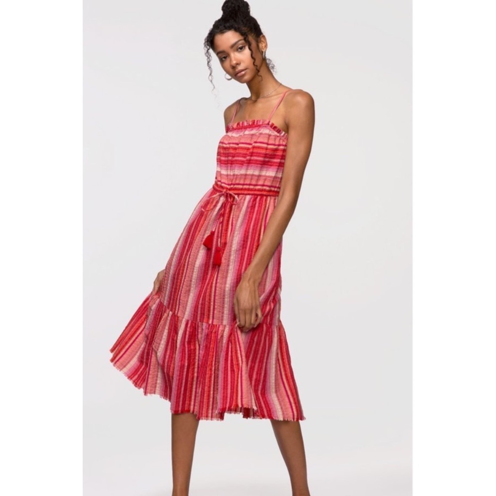 Greylin Ferrah Striped Midi Dress in Red, Small